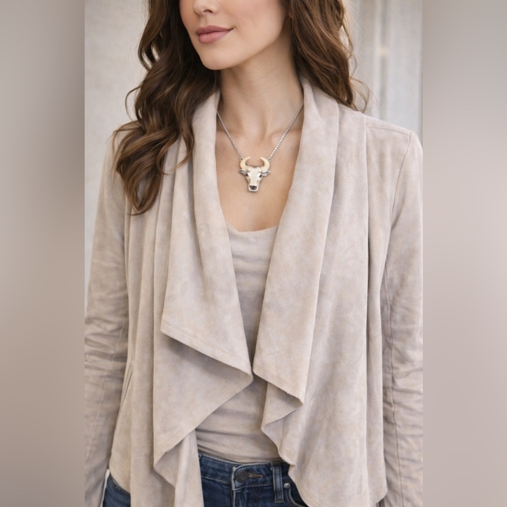 Blank NYC Asymmetrical Cream Leather Jacket